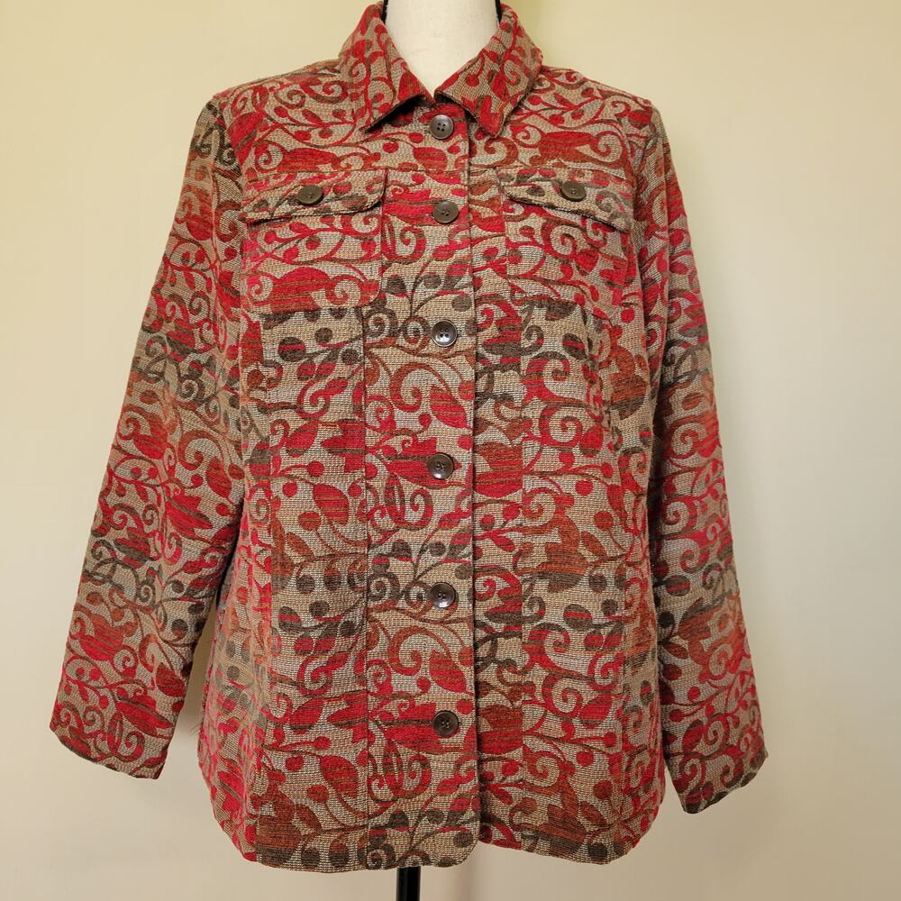 CJ Banks X (14W) Tapestry Blazer Jacket Unlined Long Sleeve Pockets Button Front